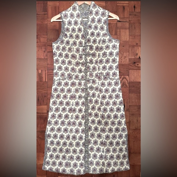 🪷 Long Vest Quilted Cotton Block Print Reversible Waistcoat / Anokhi Adini Phool - Picture 1 of 11